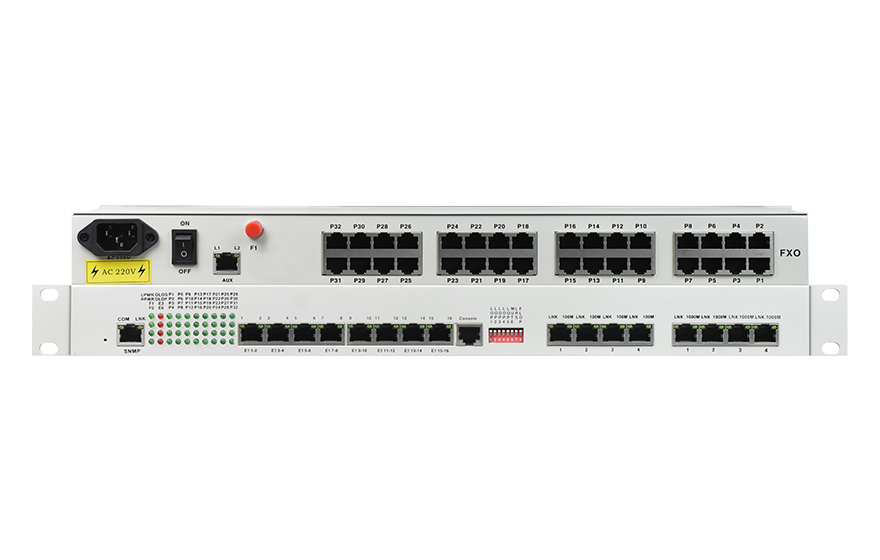 飛暢科技-32路電話+16E1+4FE+4GE+2路數(shù)據(jù)+SNMP+console（19英寸，物理隔離）電話光端機(jī)