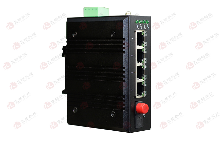 飛暢科技-mini工業(yè)軌式 4路百兆(物理隔離，總帶寬100M)轉(zhuǎn)1路百兆光